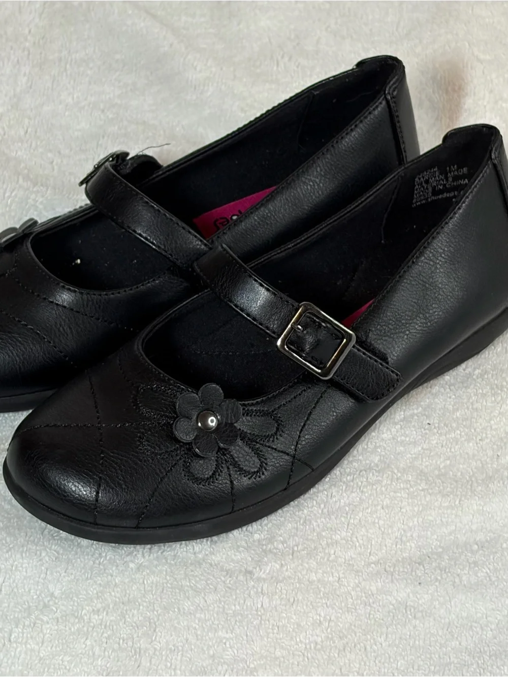 Rachel Shoes Black Girls Mary Jane Dress Flats with Flower Accent